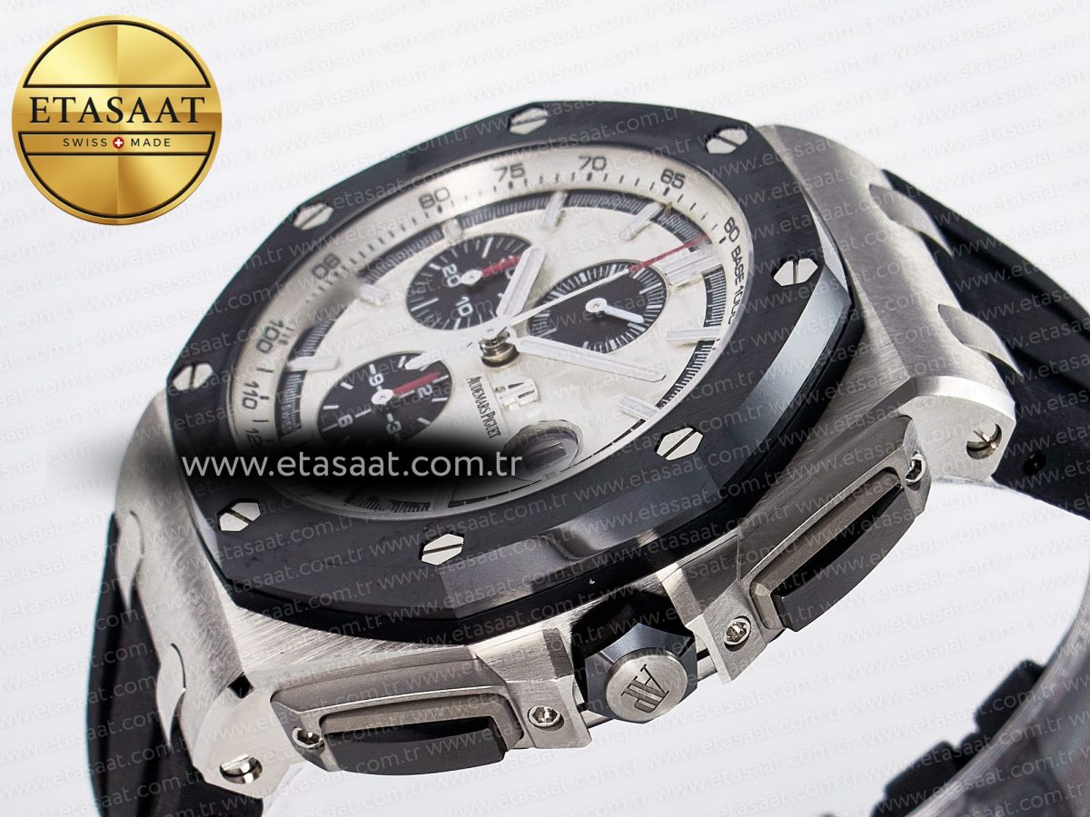 Royal Oak Offshore 44mm SS TKF 1:1 Best Edition White Dial on Black Rubber Strap A3126 - Görsel 6