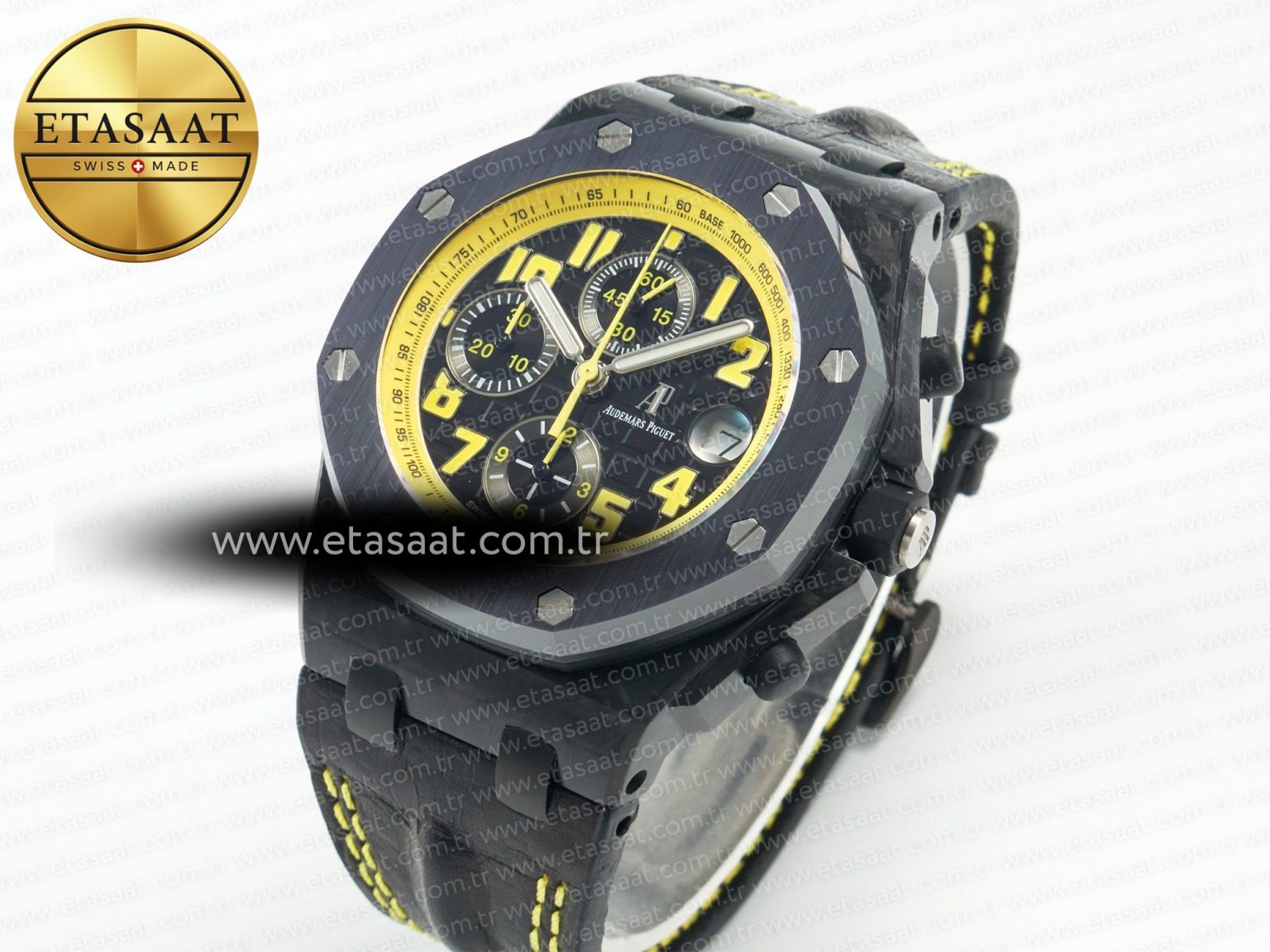 Royal Oak Offshore Bumble Bee Forged Carbon 1:1 JF Best Edition on Leather Strap A7750 w/ Cyclops & DW Mod - Görsel 1