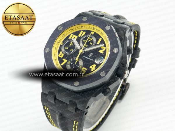 Royal Oak Offshore Bumble Bee Forged Carbon 1:1 JF Best Edition on Leather Strap A7750 w/ Cyclops & DW Mod