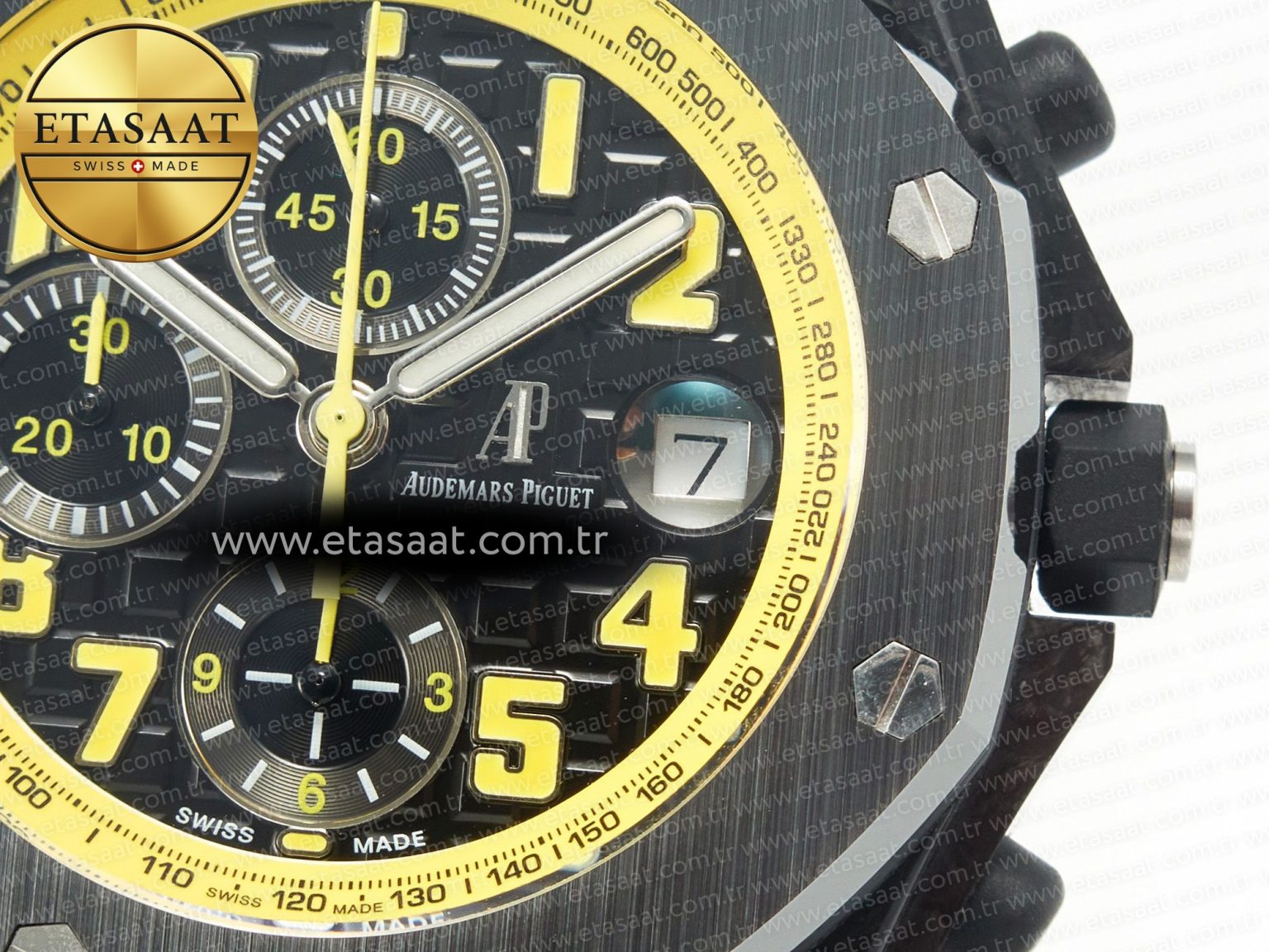 Royal Oak Offshore Bumble Bee Forged Carbon 1:1 JF Best Edition on Leather Strap A7750 w/ Cyclops & DW Mod - Görsel 12