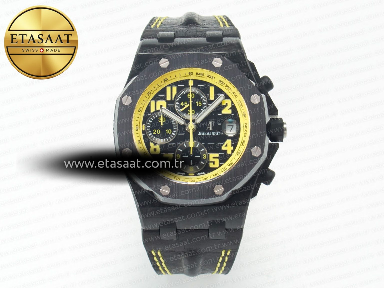 Royal Oak Offshore Bumble Bee Forged Carbon 1:1 JF Best Edition on Leather Strap A7750 w/ Cyclops & DW Mod - Görsel 3