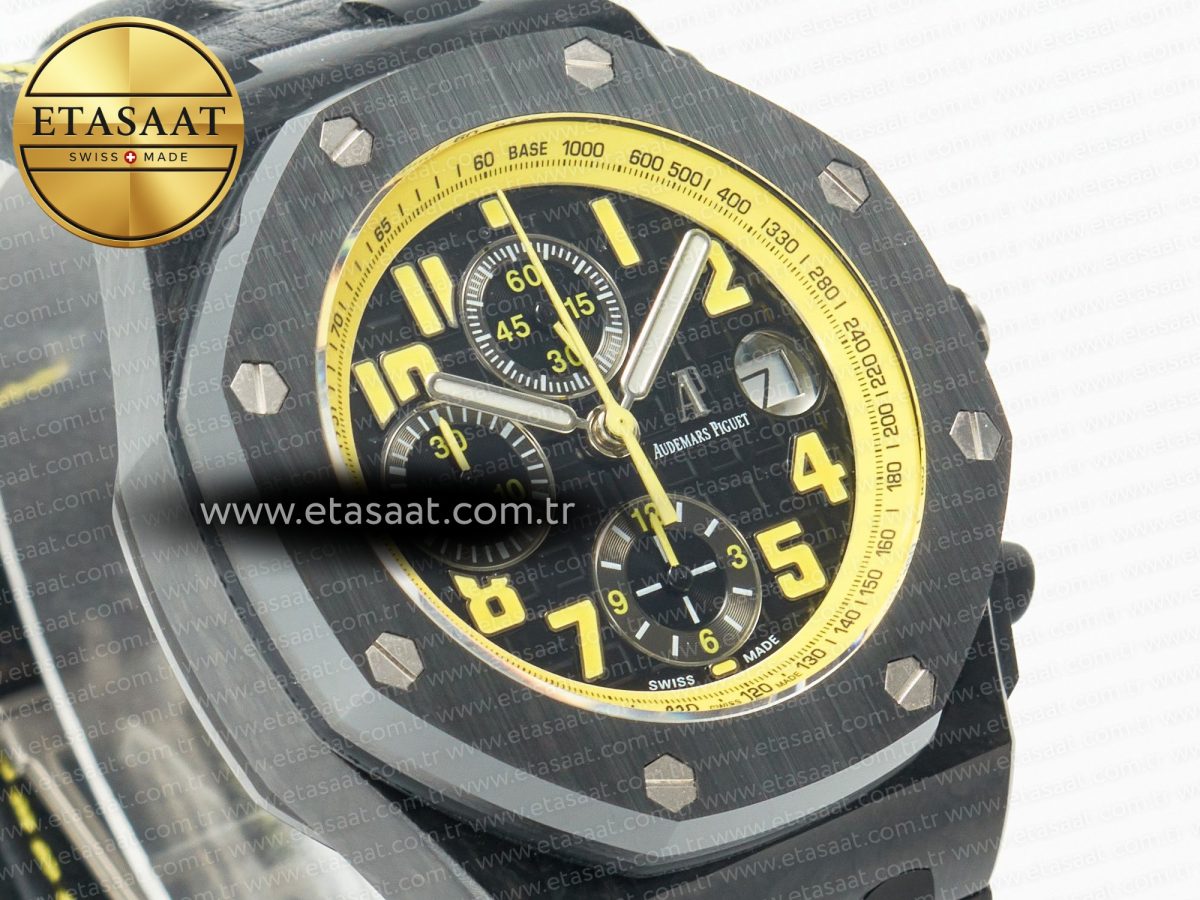 Royal Oak Offshore Bumble Bee Forged Carbon 1:1 JF Best Edition on Leather Strap A7750 w/ Cyclops & DW Mod - Görsel 5