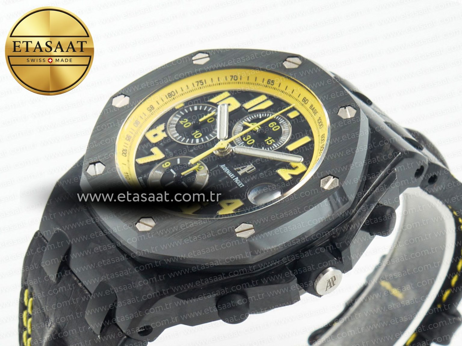 Royal Oak Offshore Bumble Bee Forged Carbon 1:1 JF Best Edition on Leather Strap A7750 w/ Cyclops & DW Mod - Görsel 6