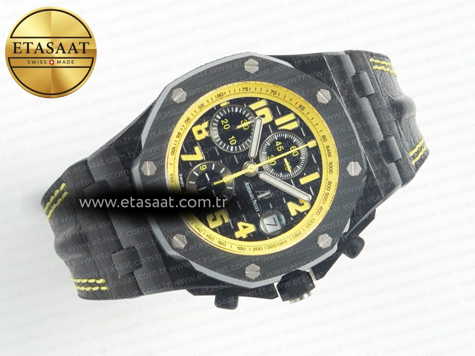Royal Oak Offshore Bumble Bee Forged Carbon 1:1 JF Best Edition on Leather Strap A7750 w/ Cyclops & DW Mod - Görsel 8