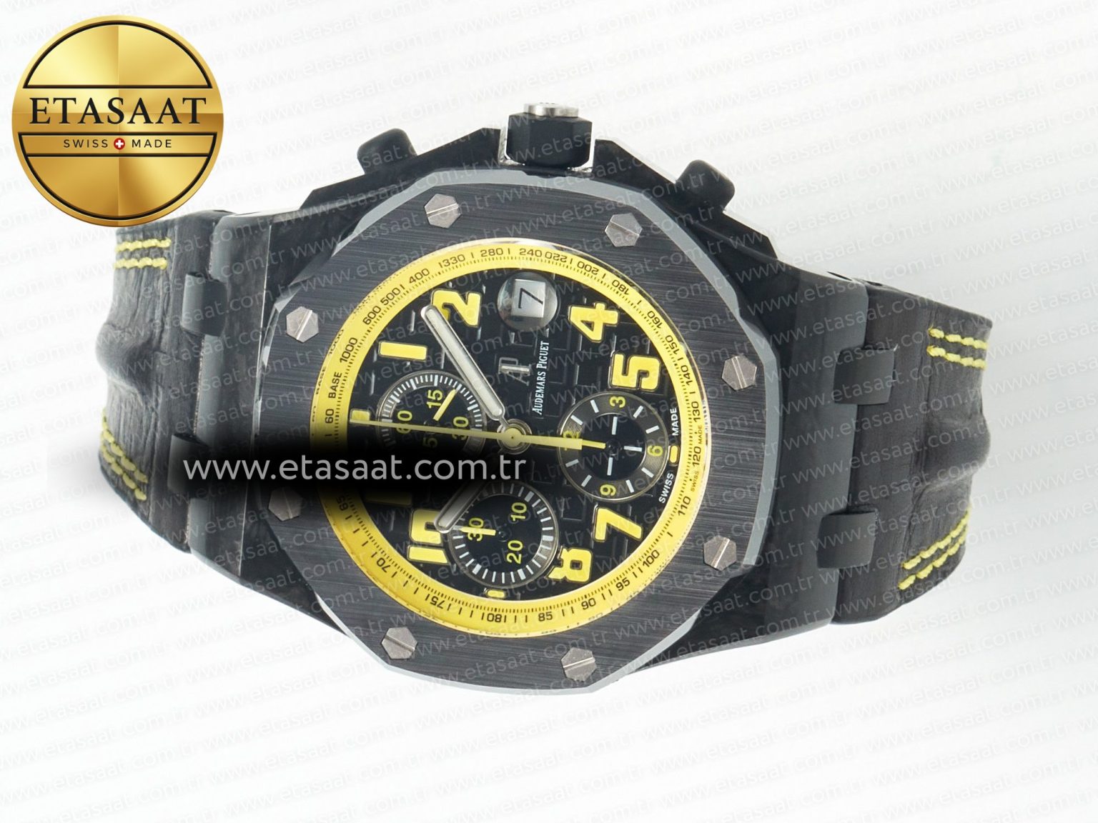 Royal Oak Offshore Bumble Bee Forged Carbon 1:1 JF Best Edition on Leather Strap A7750 w/ Cyclops & DW Mod - Görsel 9