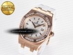 Royal Oak Offshore Ladies 33mm RG DRF Best Edition White Dial Diamonds Bezel on White Rubber Strap ETA Quartz