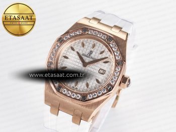 Royal Oak Offshore Ladies 33mm RG DRF Best Edition White Dial Diamonds Bezel on White Rubber Strap ETA Quartz