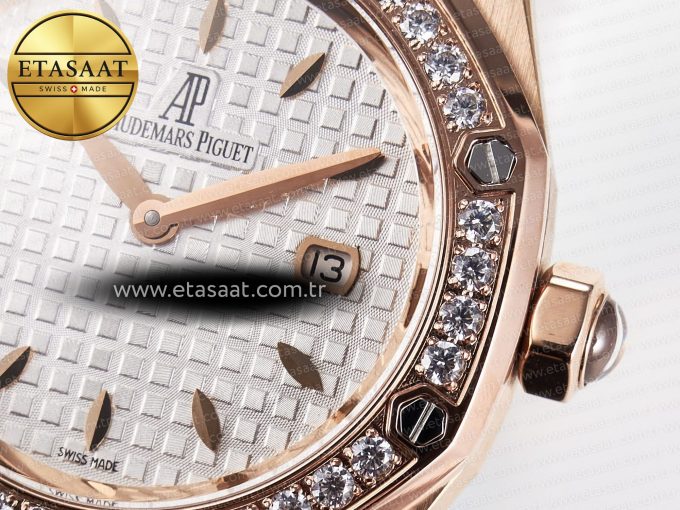 Royal Oak Offshore Ladies 33mm RG DRF Best Edition White Dial Diamonds Bezel on White Rubber Strap ETA Quartz - Görsel 11