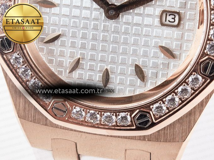 Royal Oak Offshore Ladies 33mm RG DRF Best Edition White Dial Diamonds Bezel on White Rubber Strap ETA Quartz - Görsel 12