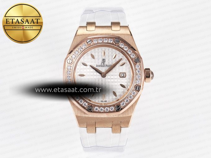 Royal Oak Offshore Ladies 33mm RG DRF Best Edition White Dial Diamonds Bezel on White Rubber Strap ETA Quartz - Görsel 3