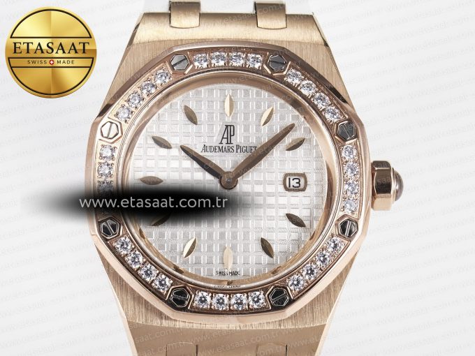 Royal Oak Offshore Ladies 33mm RG DRF Best Edition White Dial Diamonds Bezel on White Rubber Strap ETA Quartz - Görsel 4