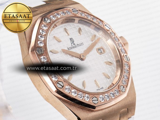 Royal Oak Offshore Ladies 33mm RG DRF Best Edition White Dial Diamonds Bezel on White Rubber Strap ETA Quartz - Görsel 5