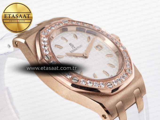 Royal Oak Offshore Ladies 33mm RG DRF Best Edition White Dial Diamonds Bezel on White Rubber Strap ETA Quartz - Görsel 7
