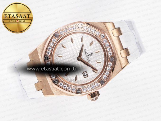 Royal Oak Offshore Ladies 33mm RG DRF Best Edition White Dial Diamonds Bezel on White Rubber Strap ETA Quartz - Görsel 8