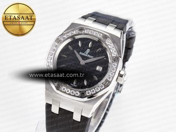 Royal Oak Offshore Ladies 33mm SS DRF Best Edition Black Dial Diamonds Bezel on Black Rubber Strap ETA Quartz