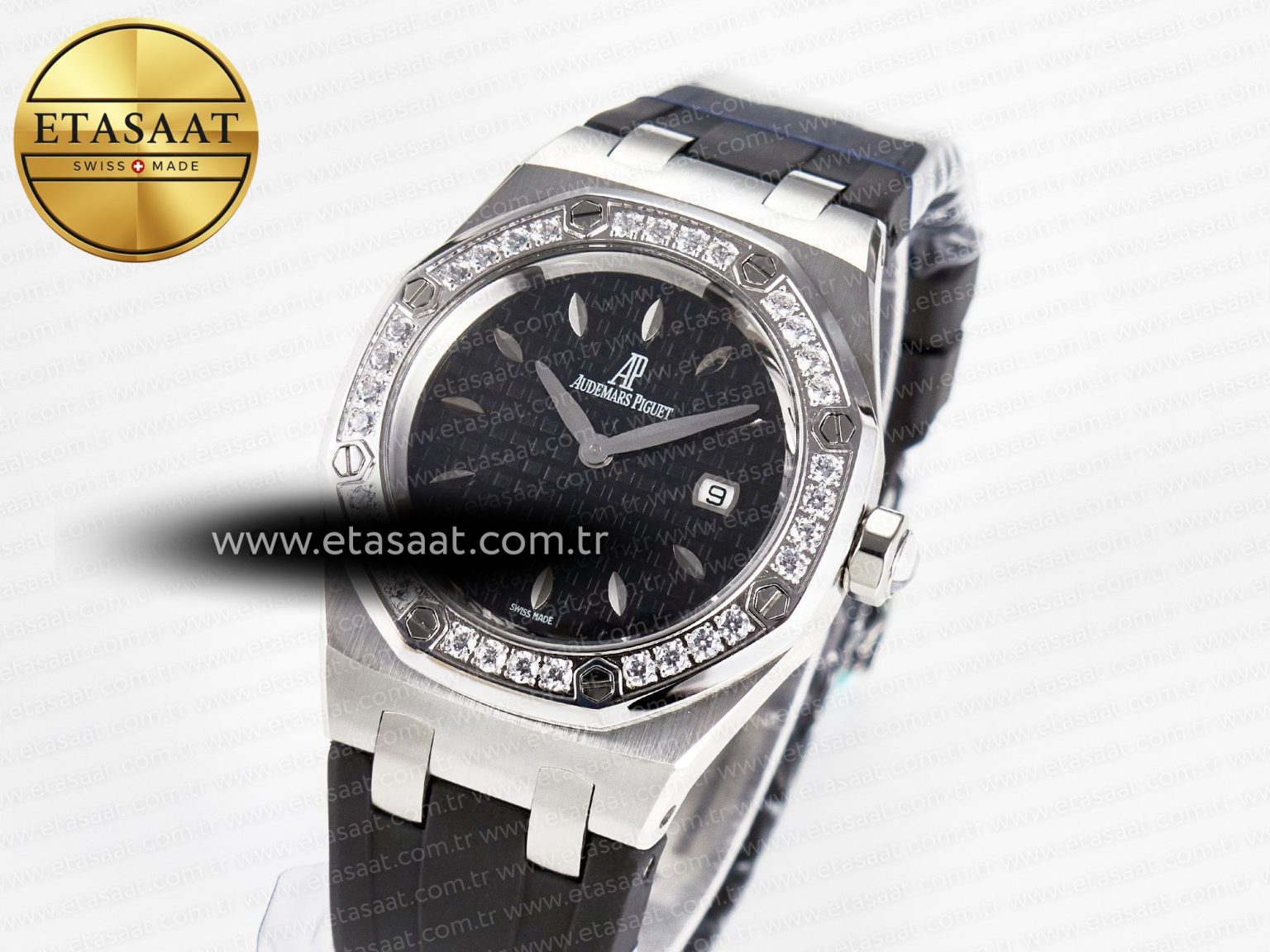 Royal Oak Offshore Ladies 33mm SS DRF Best Edition Black Dial Diamonds Bezel on Black Rubber Strap ETA Quartz - Görsel 2