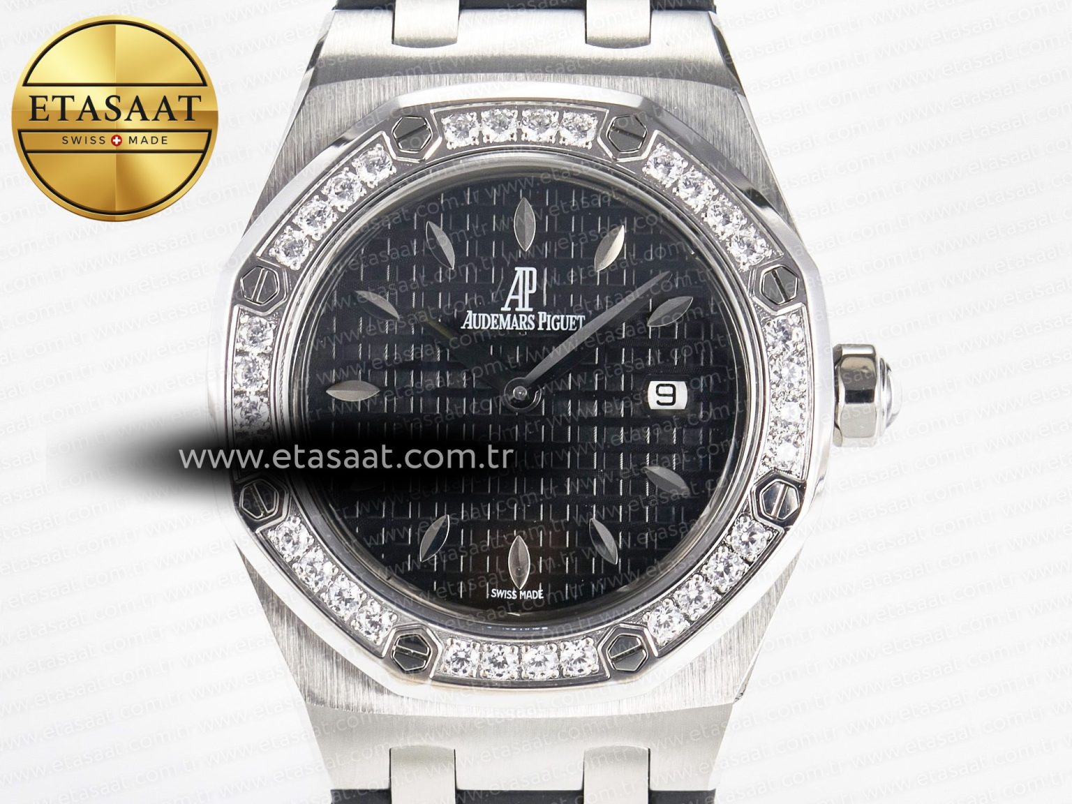 Royal Oak Offshore Ladies 33mm SS DRF Best Edition Black Dial Diamonds Bezel on Black Rubber Strap ETA Quartz - Görsel 4