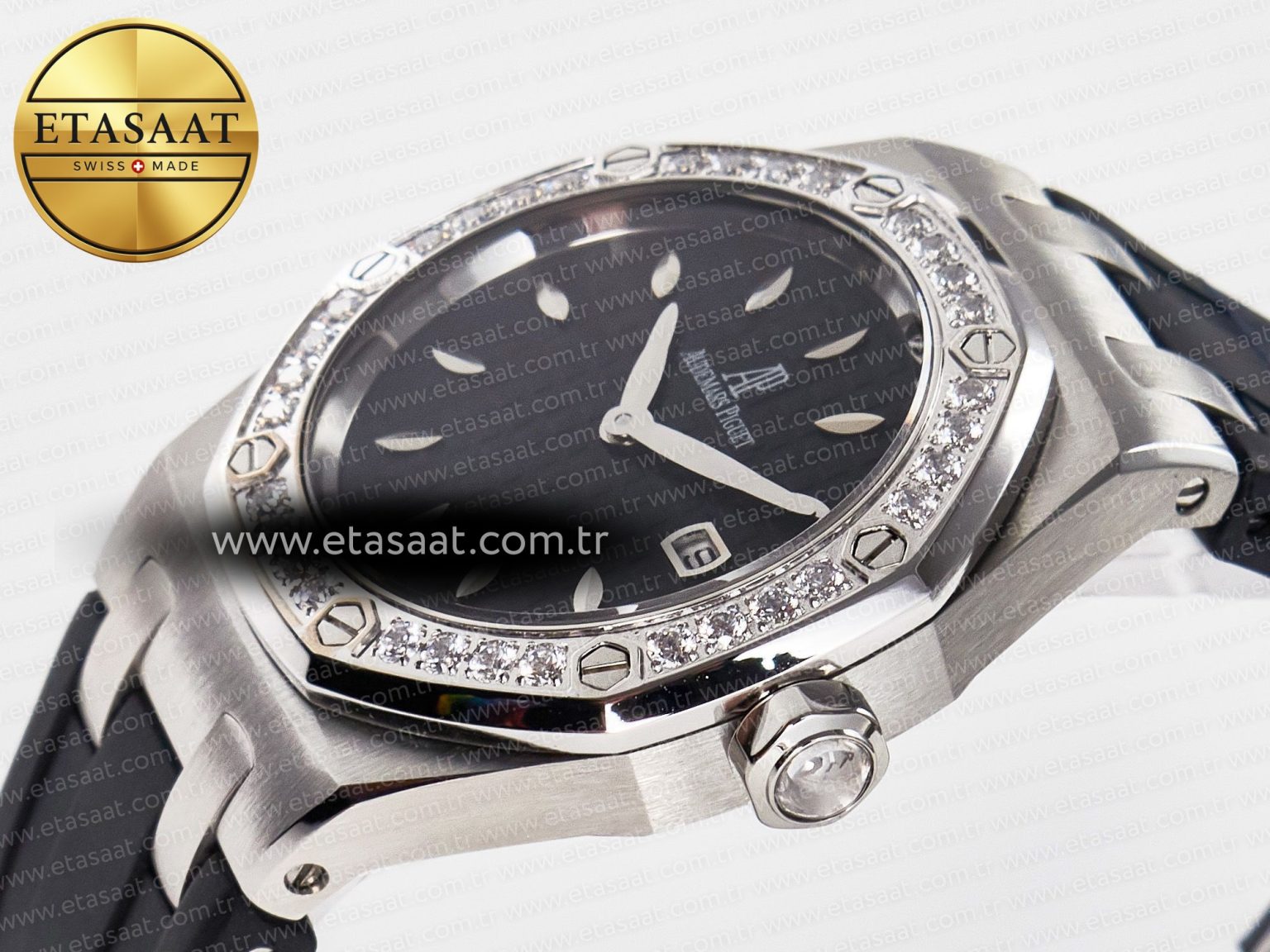 Royal Oak Offshore Ladies 33mm SS DRF Best Edition Black Dial Diamonds Bezel on Black Rubber Strap ETA Quartz - Görsel 6