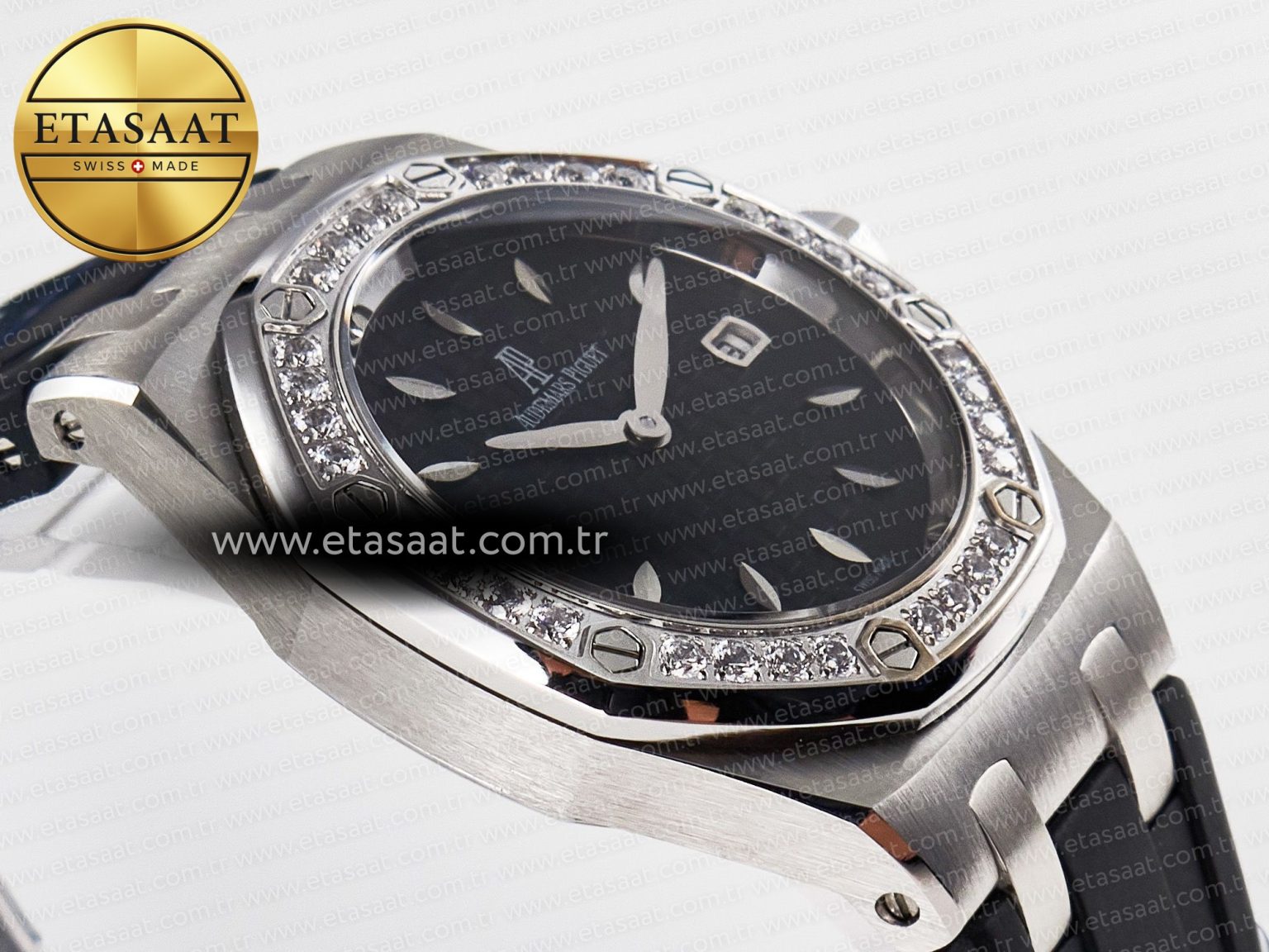 Royal Oak Offshore Ladies 33mm SS DRF Best Edition Black Dial Diamonds Bezel on Black Rubber Strap ETA Quartz - Görsel 7