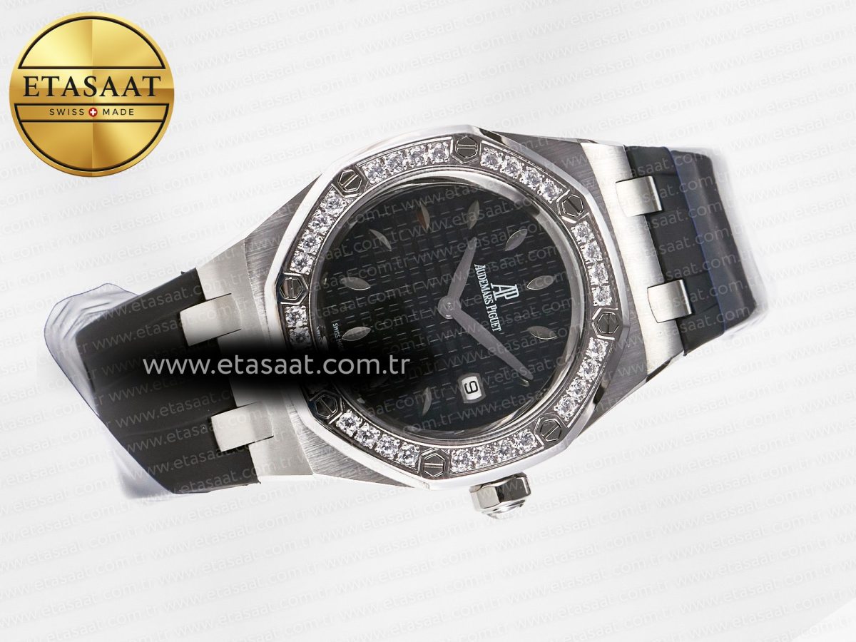 Royal Oak Offshore Ladies 33mm SS DRF Best Edition Black Dial Diamonds Bezel on Black Rubber Strap ETA Quartz - Görsel 8