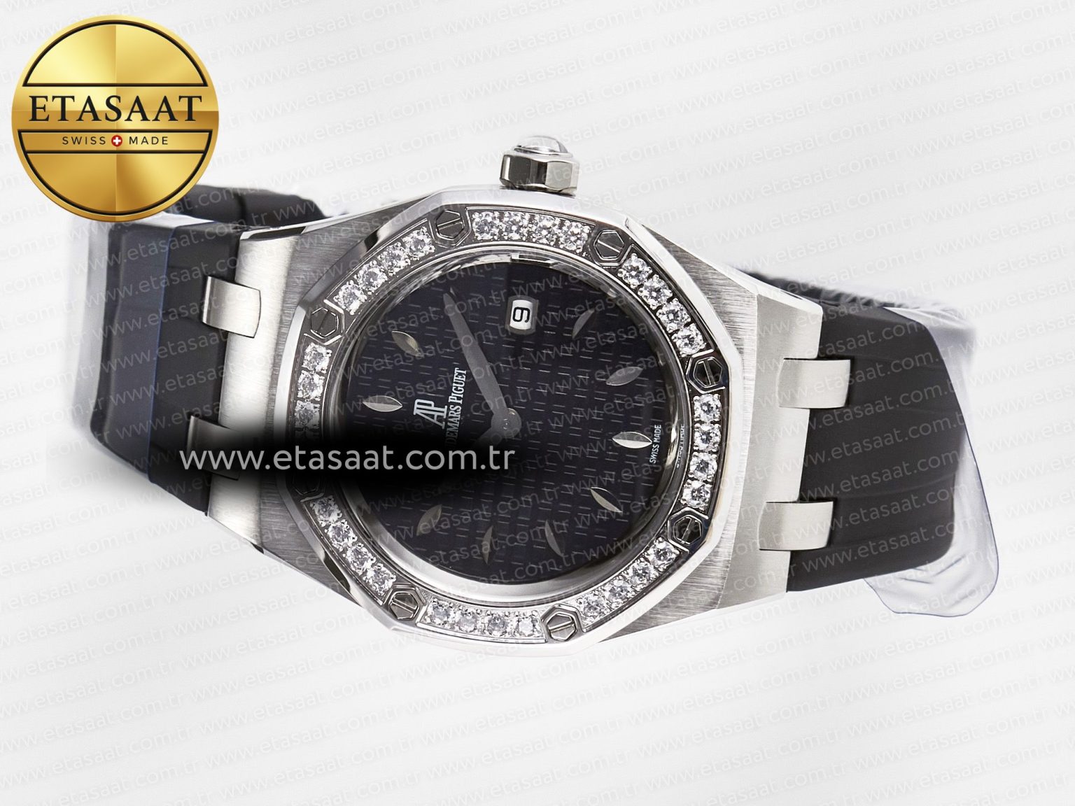 Royal Oak Offshore Ladies 33mm SS DRF Best Edition Black Dial Diamonds Bezel on Black Rubber Strap ETA Quartz - Görsel 9