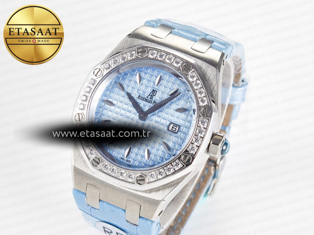 Royal Oak Offshore Ladies 33mm SS DRF Best Edition Blue Dial Diamonds Bezel on Blue Leather Strap ETA Quartz - Görsel 1