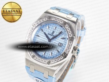 Royal Oak Offshore Ladies 33mm SS DRF Best Edition Blue Dial Diamonds Bezel on Blue Leather Strap ETA Quartz