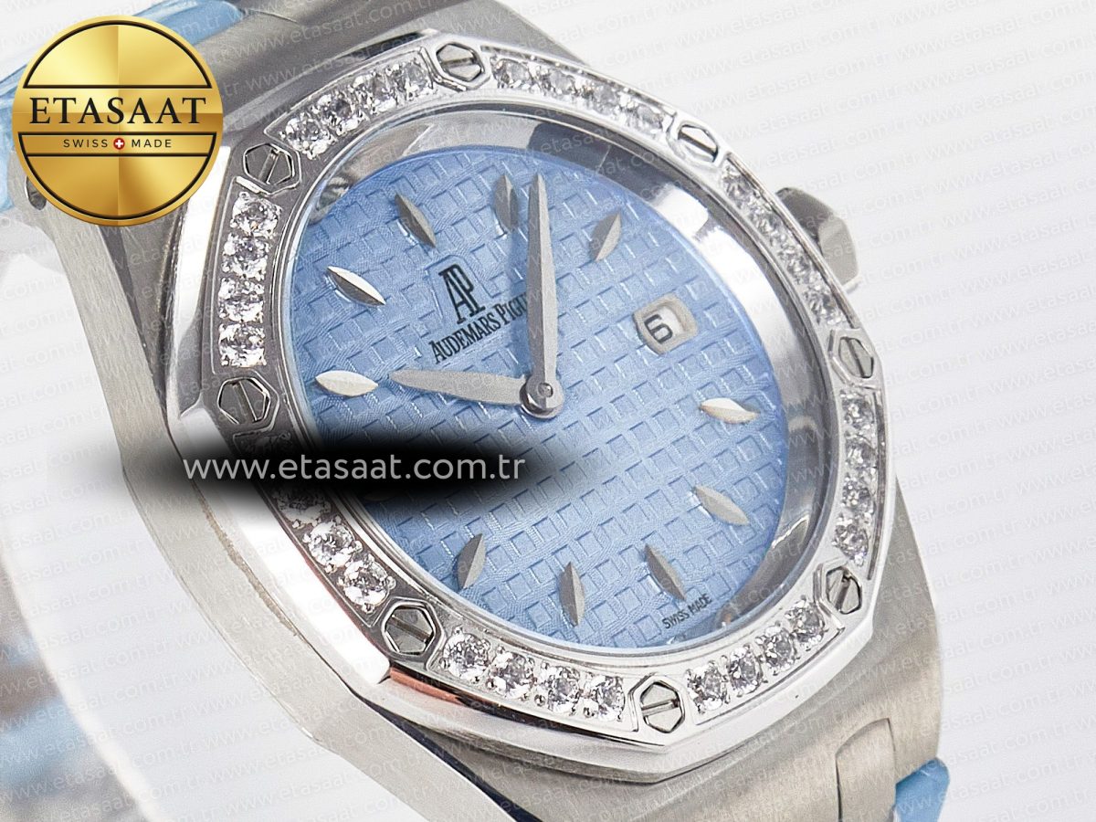 Royal Oak Offshore Ladies 33mm SS DRF Best Edition Blue Dial Diamonds Bezel on Blue Leather Strap ETA Quartz - Görsel 5