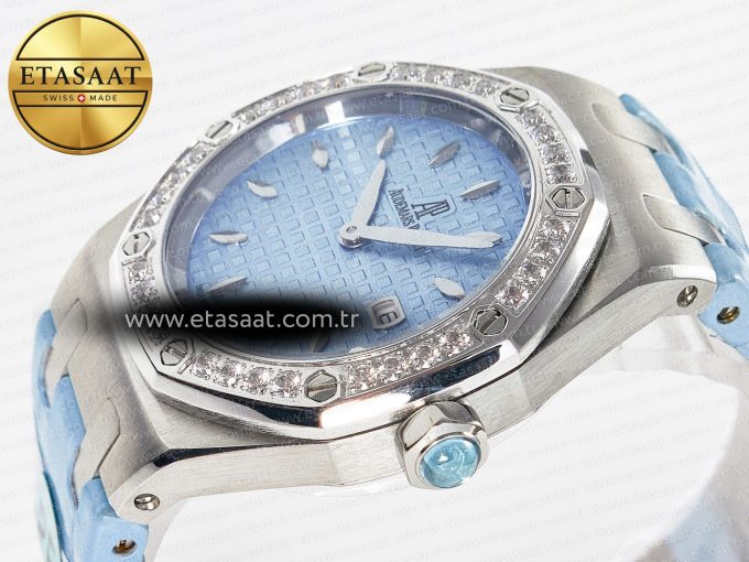 Royal Oak Offshore Ladies 33mm SS DRF Best Edition Blue Dial Diamonds Bezel on Blue Leather Strap ETA Quartz - Görsel 6