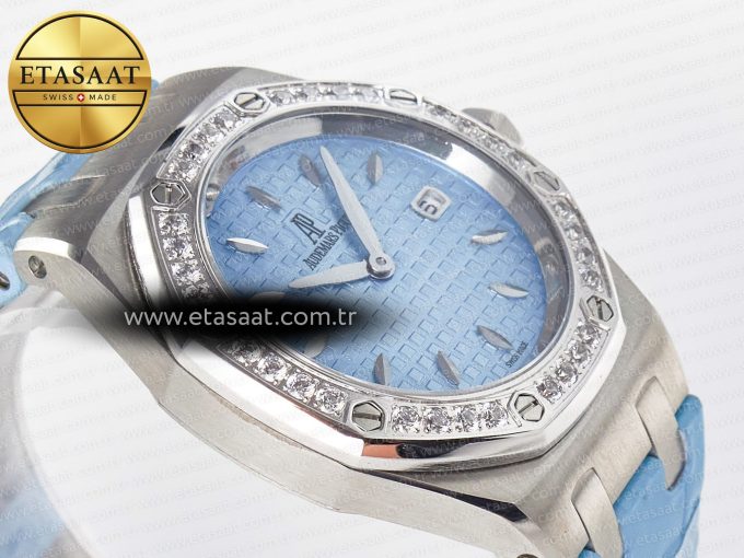 Royal Oak Offshore Ladies 33mm SS DRF Best Edition Blue Dial Diamonds Bezel on Blue Leather Strap ETA Quartz - Görsel 7