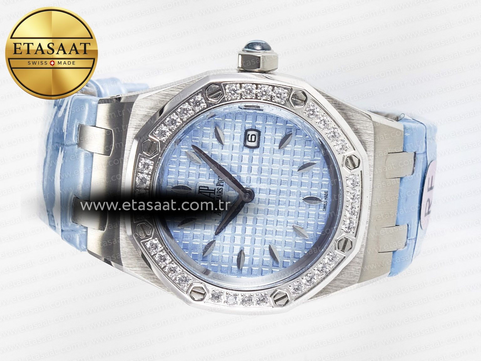 Royal Oak Offshore Ladies 33mm SS DRF Best Edition Blue Dial Diamonds Bezel on Blue Leather Strap ETA Quartz - Görsel 9