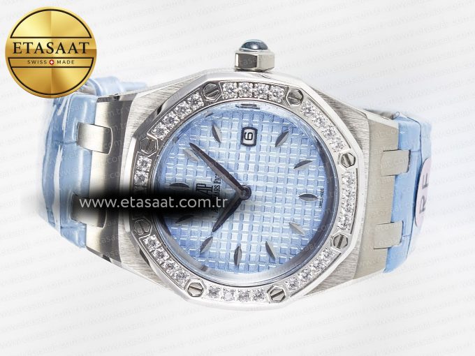 Royal Oak Offshore Ladies 33mm SS DRF Best Edition Blue Dial Diamonds Bezel on Blue Leather Strap ETA Quartz - Görsel 9