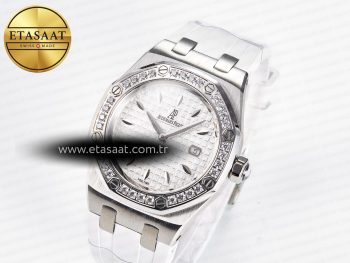 Royal Oak Offshore Ladies 33mm SS DRF Best Edition White Dial Diamonds Bezel on White Rubber Strap ETA Quartz