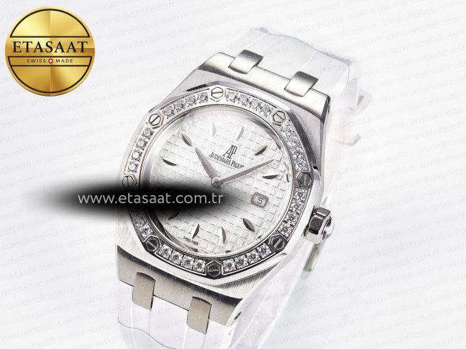 Royal Oak Offshore Ladies 33mm SS DRF Best Edition White Dial Diamonds Bezel on White Rubber Strap ETA Quartz - Görsel 1