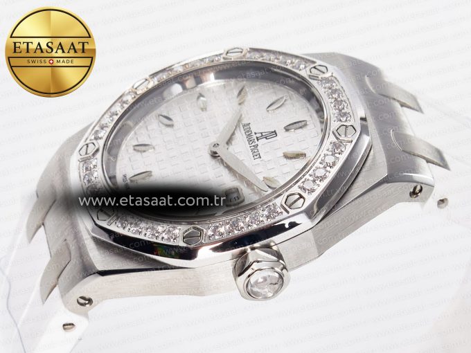 Royal Oak Offshore Ladies 33mm SS DRF Best Edition White Dial Diamonds Bezel on White Rubber Strap ETA Quartz - Görsel 6