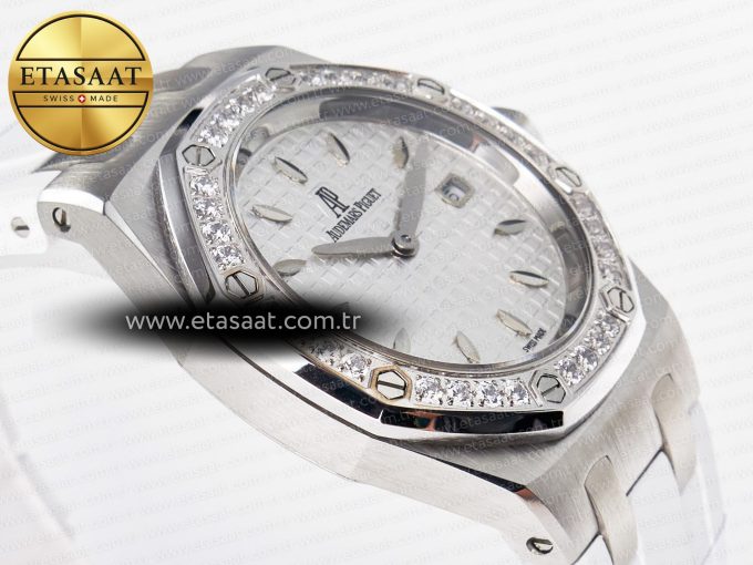 Royal Oak Offshore Ladies 33mm SS DRF Best Edition White Dial Diamonds Bezel on White Rubber Strap ETA Quartz - Görsel 7