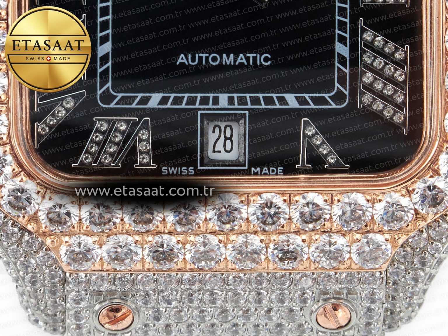 Santos De 40mm TWF 1:1 Best Edition Black Diamond Dial SS/RG Dia/Rmn A2824 - Görsel 12