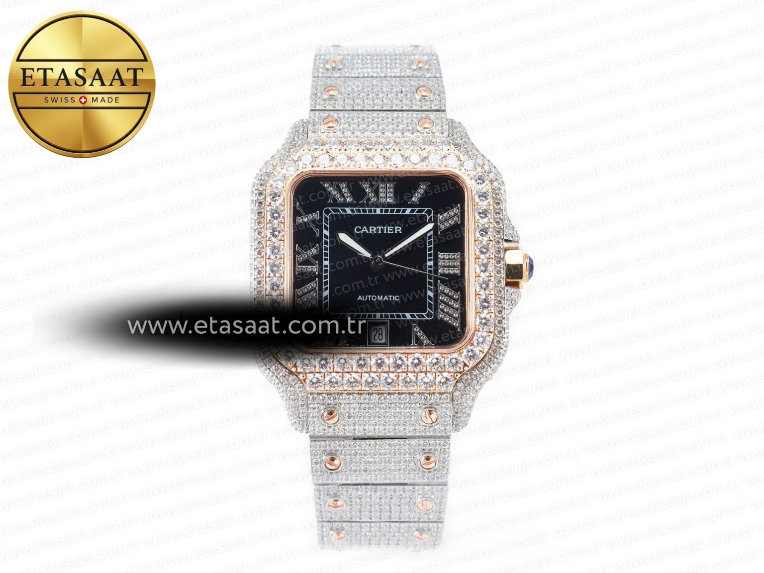 Santos De 40mm TWF 1:1 Best Edition Black Diamond Dial SS/RG Dia/Rmn A2824 - Görsel 3