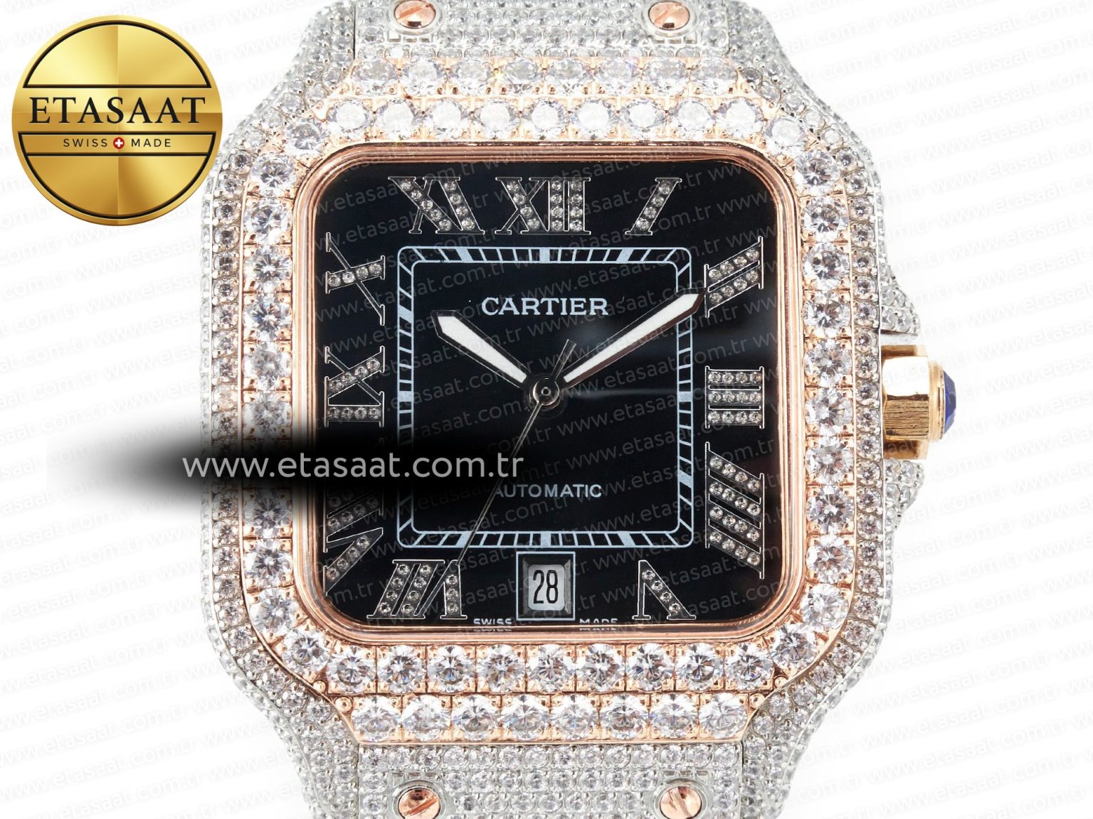 Santos De 40mm TWF 1:1 Best Edition Black Diamond Dial SS/RG Dia/Rmn A2824 - Görsel 4