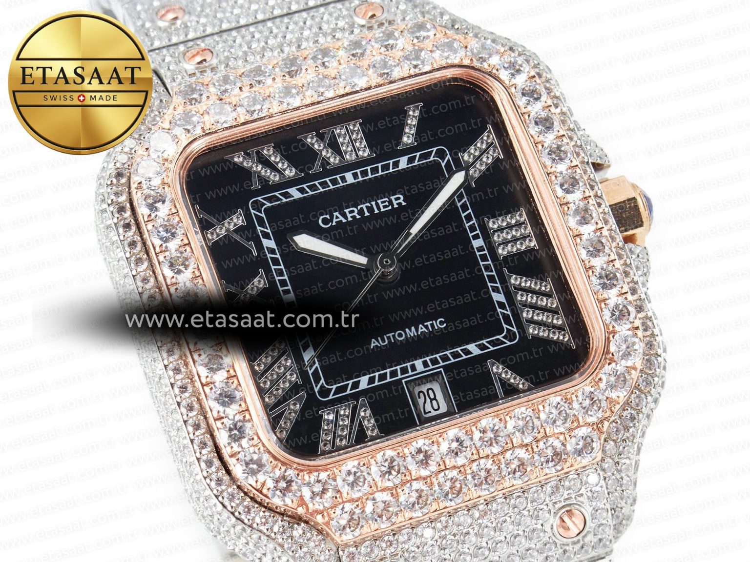 Santos De 40mm TWF 1:1 Best Edition Black Diamond Dial SS/RG Dia/Rmn A2824 - Görsel 5