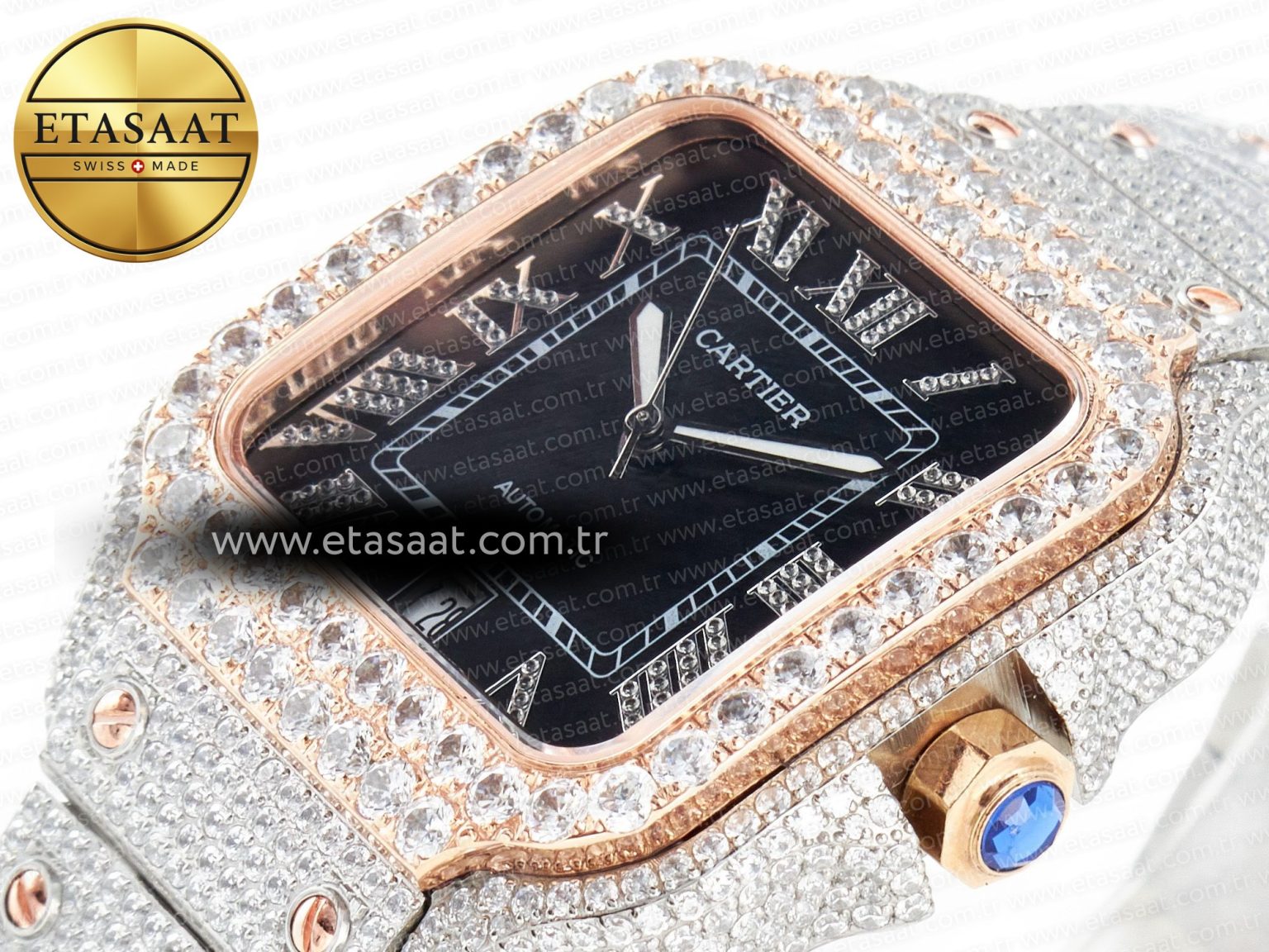 Santos De 40mm TWF 1:1 Best Edition Black Diamond Dial SS/RG Dia/Rmn A2824 - Görsel 6