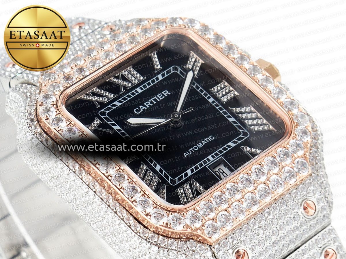 Santos De 40mm TWF 1:1 Best Edition Black Diamond Dial SS/RG Dia/Rmn A2824 - Görsel 7