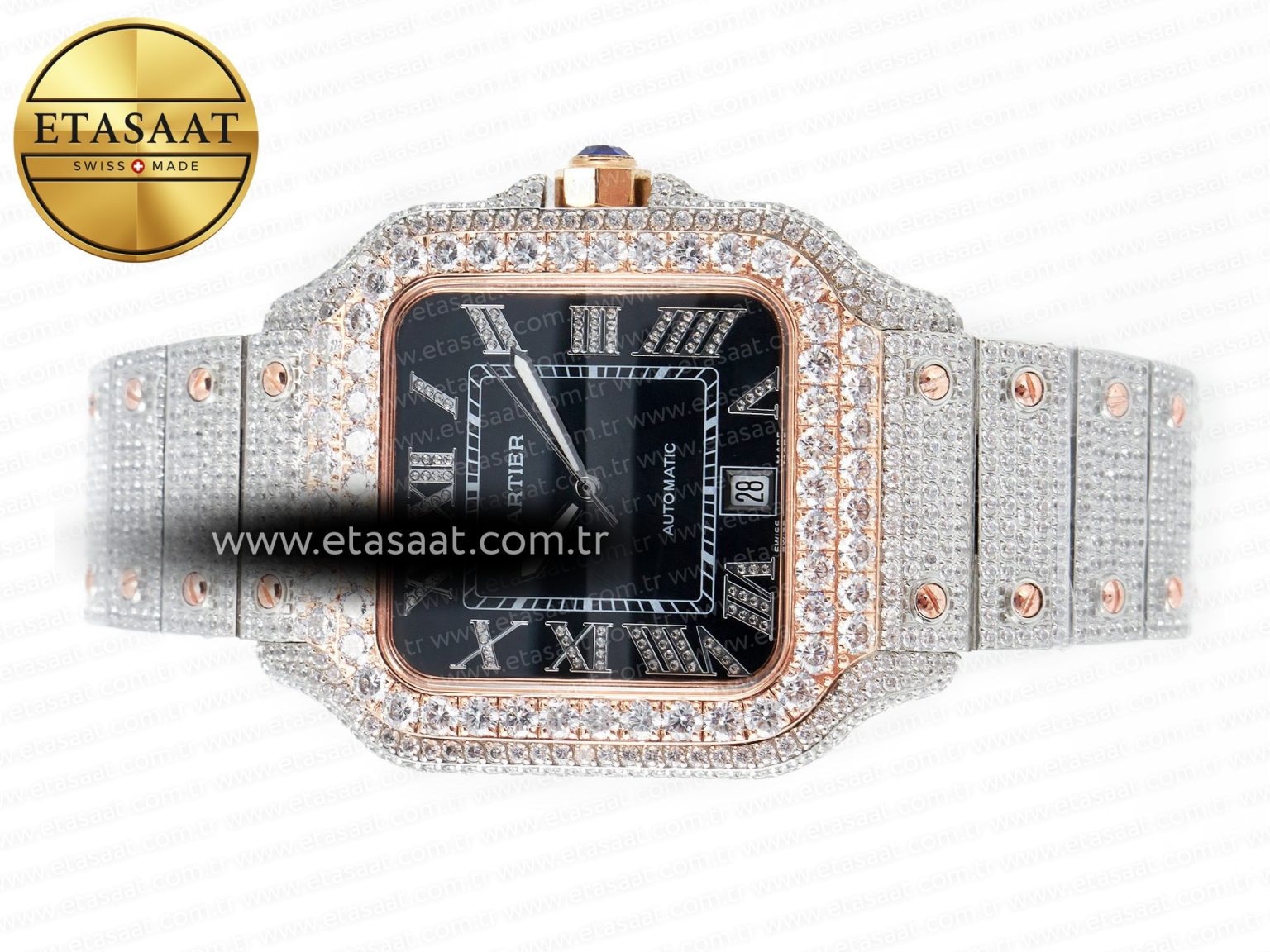Santos De 40mm TWF 1:1 Best Edition Black Diamond Dial SS/RG Dia/Rmn A2824 - Görsel 9