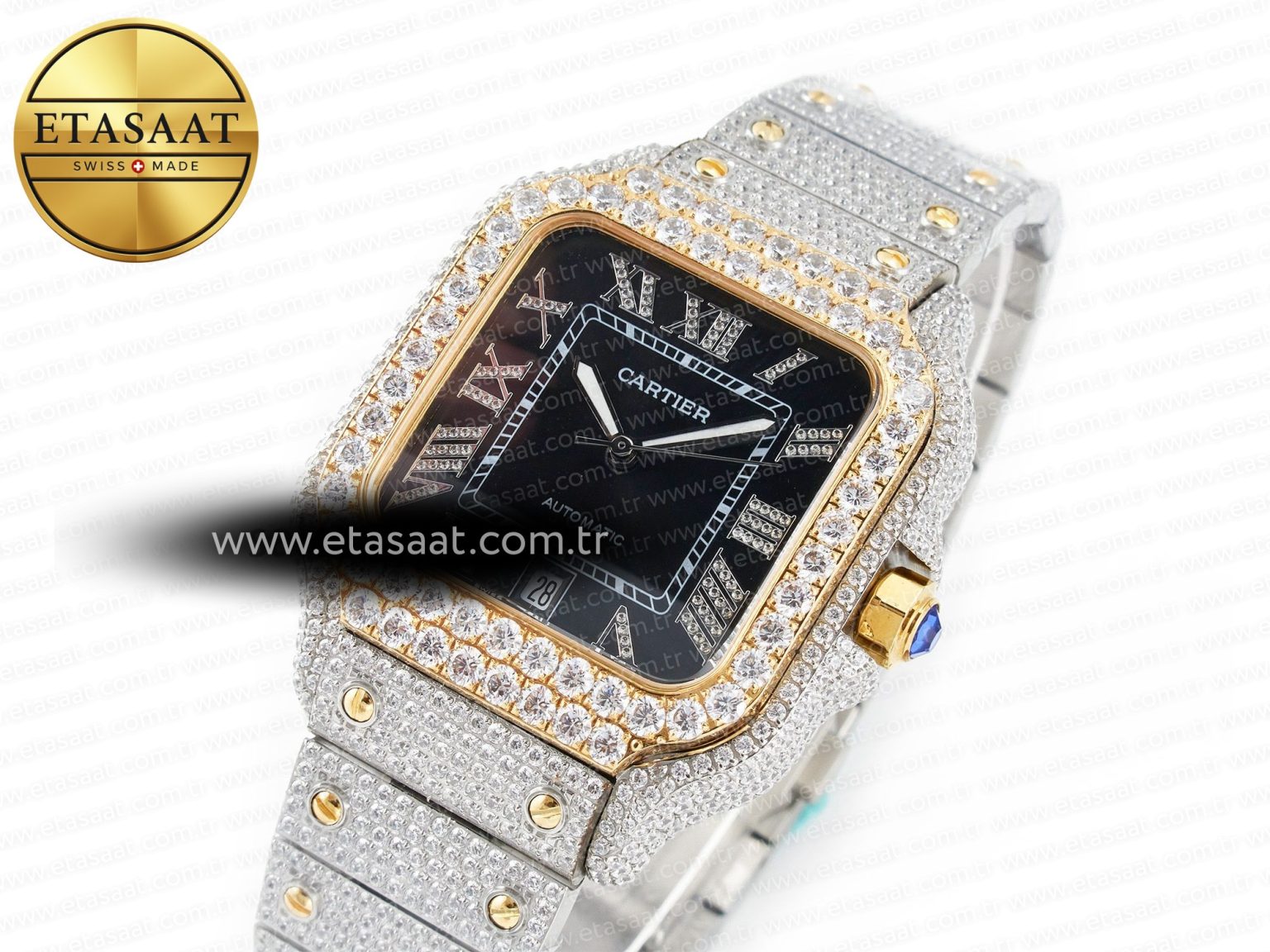 Santos De 40mm TWF 1:1 Best Edition Black Diamond Dial SS/YG Dia/Rmn A2824 - Görsel 1