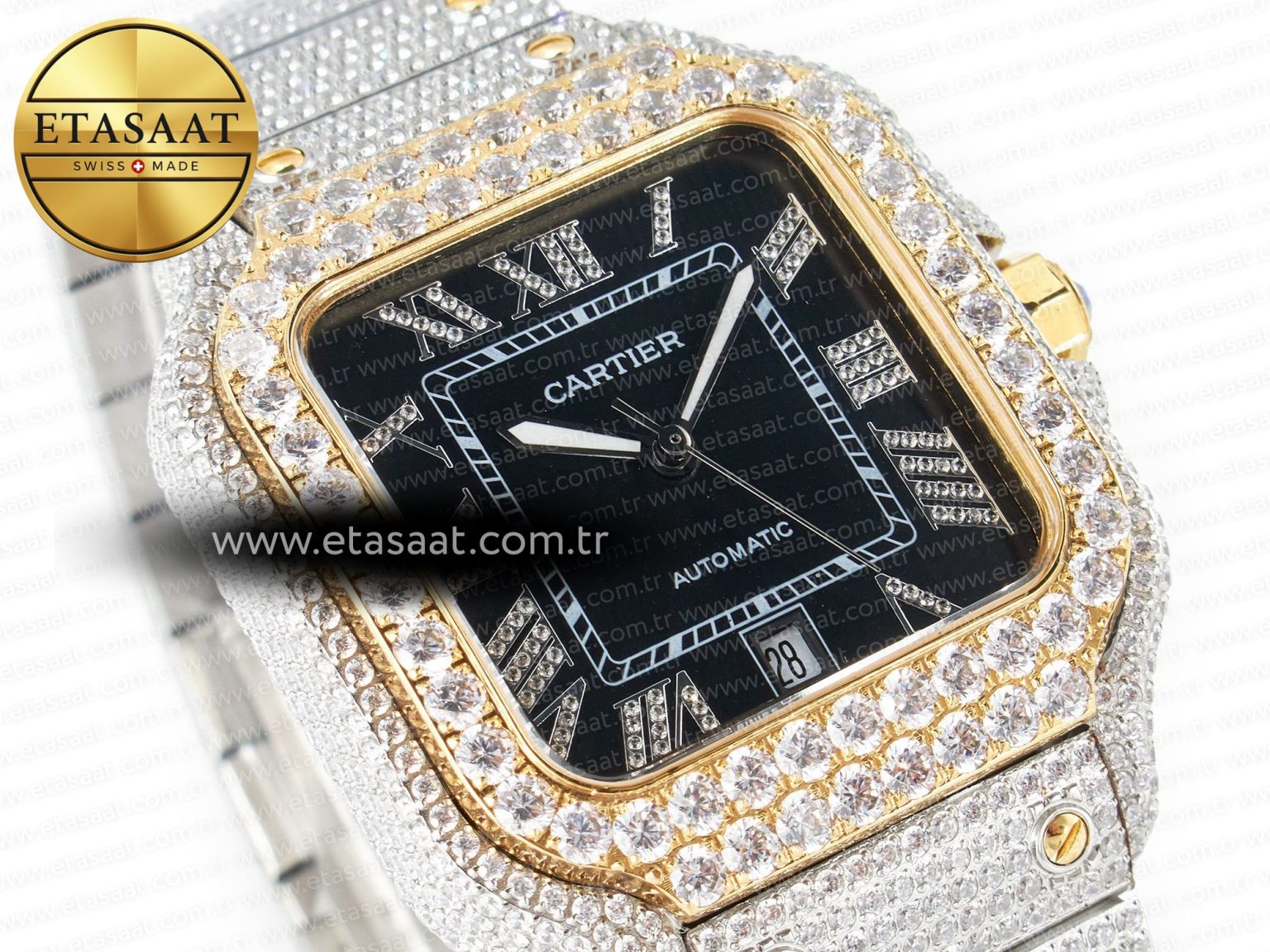 Santos De 40mm TWF 1:1 Best Edition Black Diamond Dial SS/YG Dia/Rmn A2824 - Görsel 5