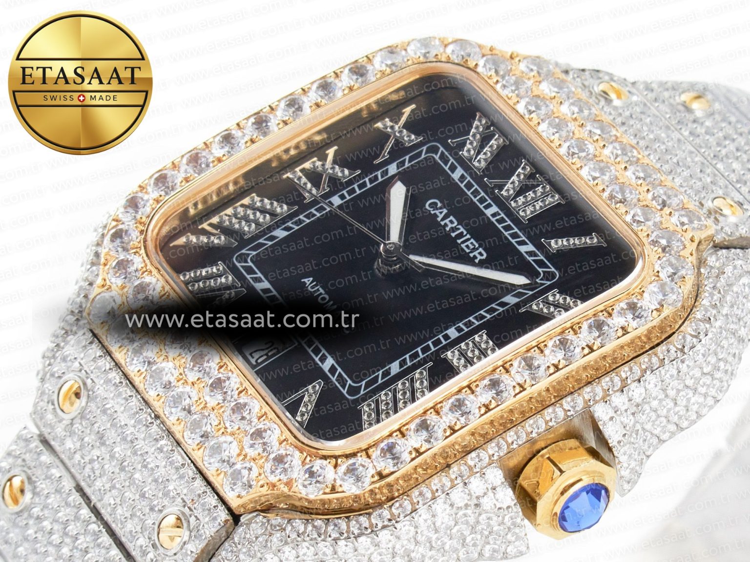 Santos De 40mm TWF 1:1 Best Edition Black Diamond Dial SS/YG Dia/Rmn A2824 - Görsel 6