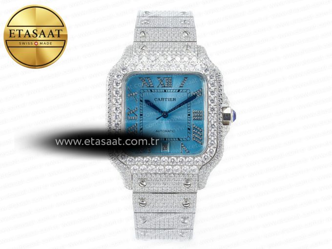 Santos De 40mm TWF 1:1 Best Edition Blue Dial SS/SS Dia/Rmn A2824 - Görsel 3