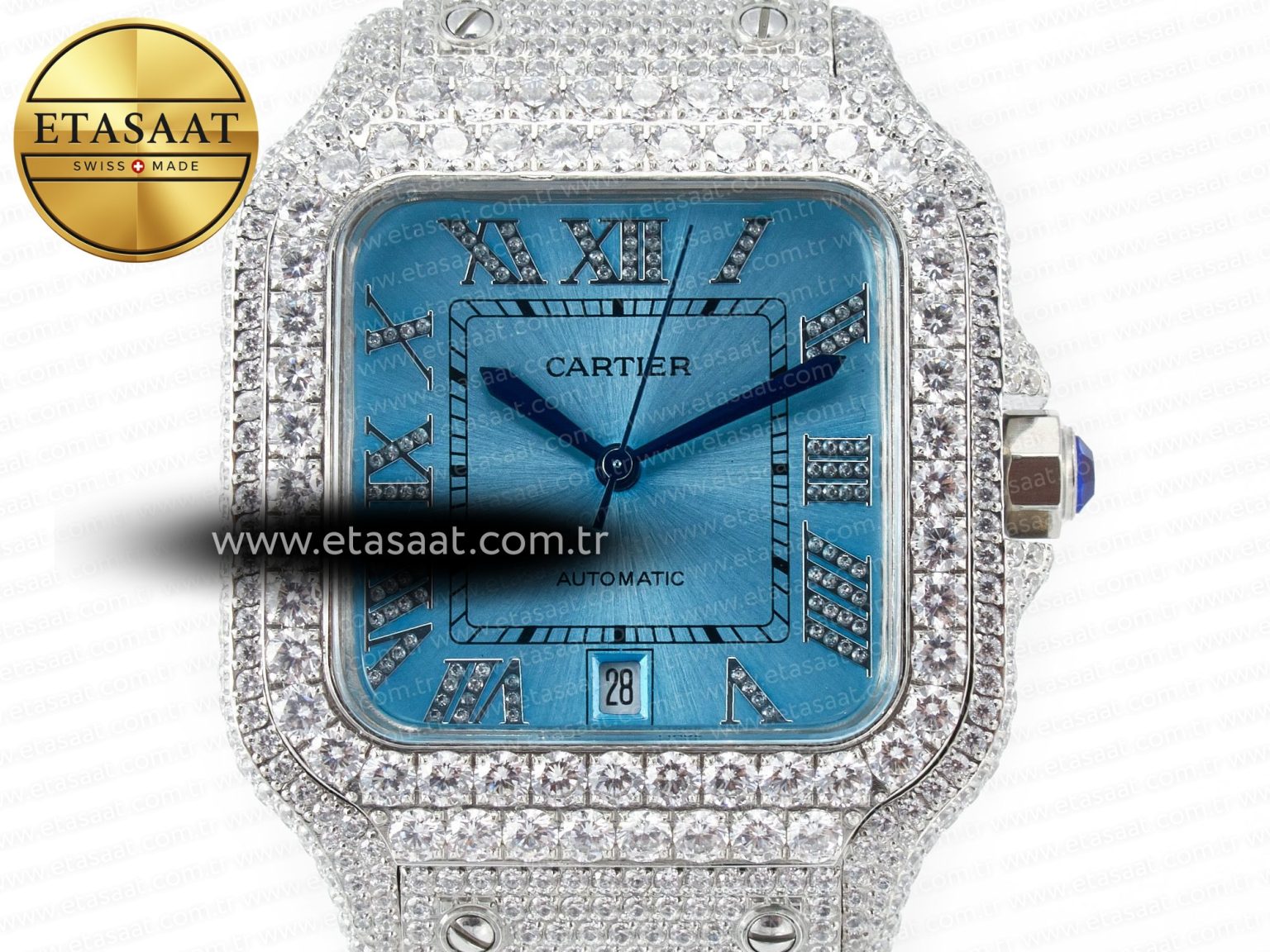 Santos De 40mm TWF 1:1 Best Edition Blue Dial SS/SS Dia/Rmn A2824 - Görsel 4