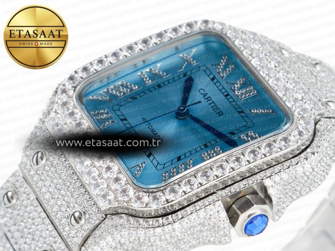 Santos De 40mm TWF 1:1 Best Edition Blue Dial SS/SS Dia/Rmn A2824 - Görsel 6