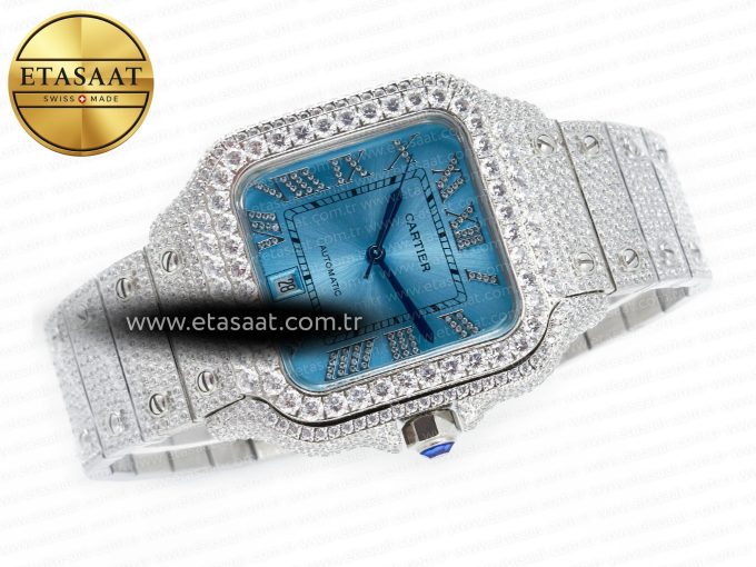 Santos De 40mm TWF 1:1 Best Edition Blue Dial SS/SS Dia/Rmn A2824 - Görsel 8